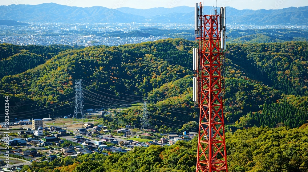 Obraz premium Autumn Mountaintop Cell Tower View