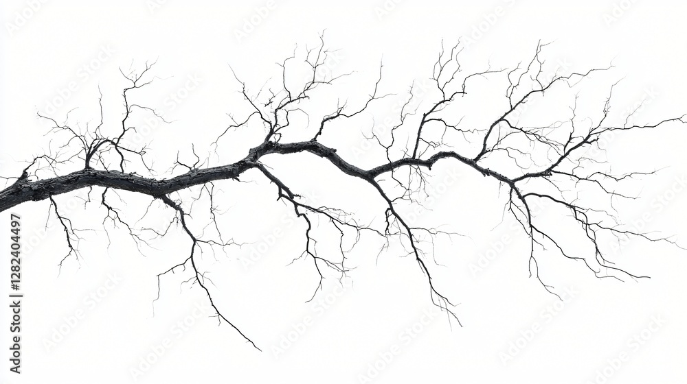 Obraz premium Bare tree branch, winter, isolated, white background, design element