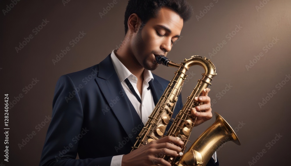 Fototapeta premium Saxophonist in a Studio: A Portrait of Musical Passion