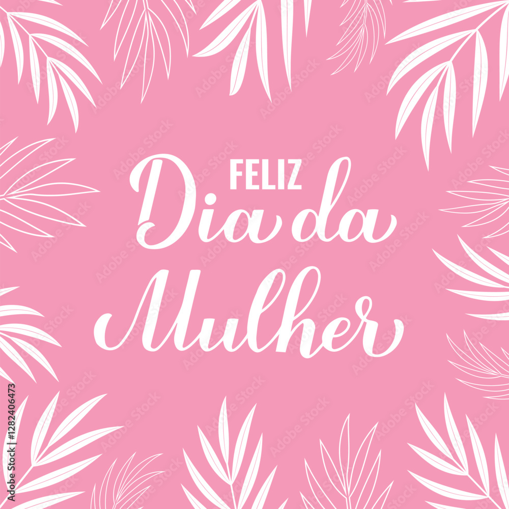 Frauentag - Happy Womens Day in German. Calligraphy hand lettering on pink background. International Womans day typography poster. Vector template for banner, greeting card, flyer, etc.