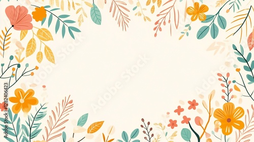 Wallpaper Mural Colorful Floral Elements Framed Around White Background For Design Torontodigital.ca