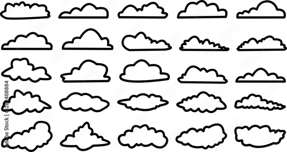set of Organic cloud outline set of Organic cloud outline