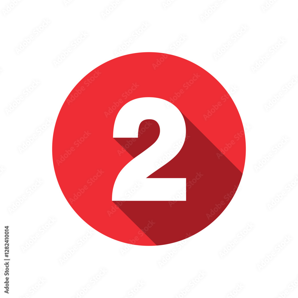 2. Number two in red circle. Flat style vector illustration 2. Number two in red circle. Flat style vector illustration