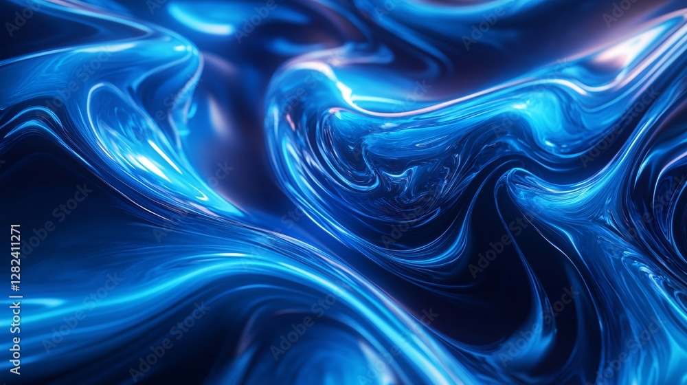 Obraz premium Abstract blue liquid surface gently flowing and reflecting light