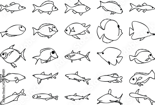 set of Fish vector outline