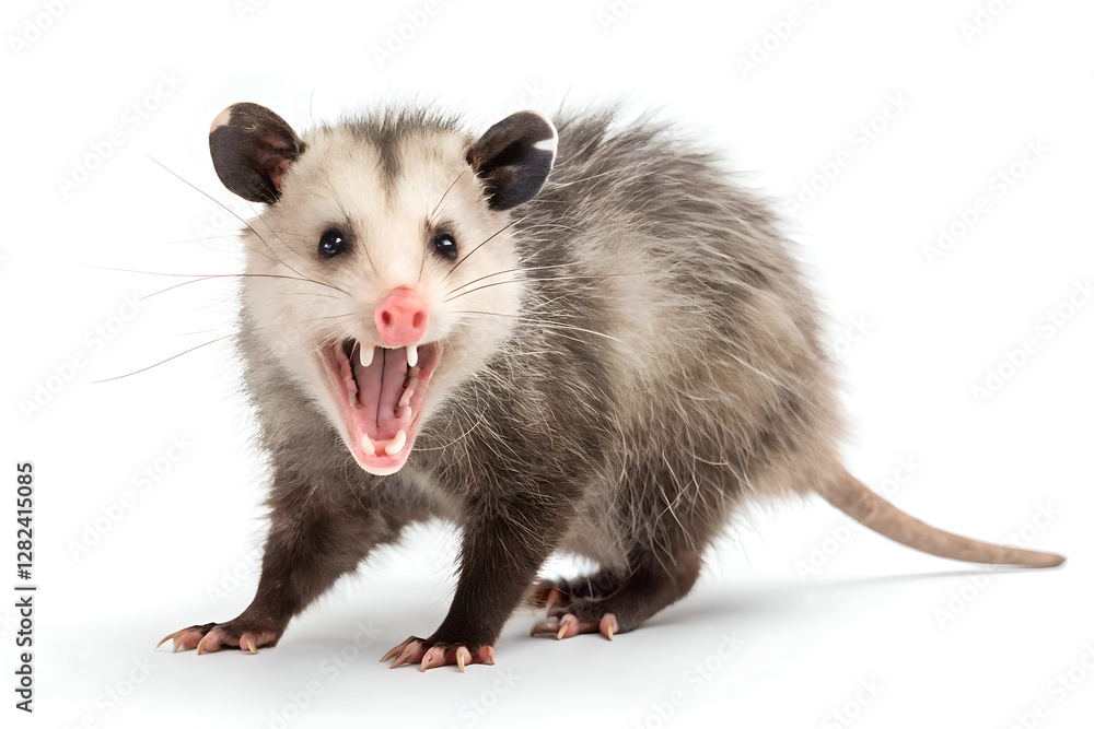 Obraz premium North American opossum with open mouth and detailed fur