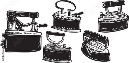Vintage Iron Vector Illustration (Antique Household Appliance for Retro Designs)