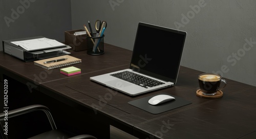 Wallpaper Mural Modern workspace featuring laptop, coffee, and organized stationery. Torontodigital.ca