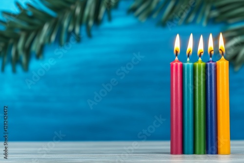 Kwanzaa holiday concept with traditional colorful candles Neural network generated in May 2023 Not based on any actual person, scene or pattern