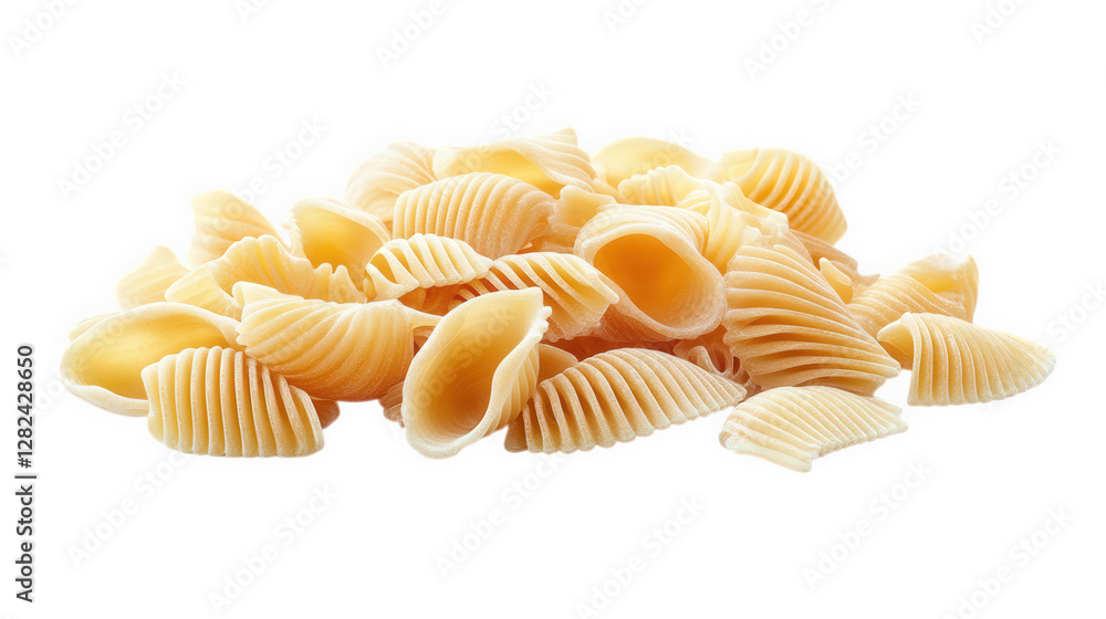 pile of uncooked pasta shells. showcasing their ridged texture and curved shapes the pasta is light beige in color and is arranged in a way that highlights its unique form. making it suitable for vari pile of uncooked pasta shells. showcasing their ridged texture and curved shapes the pasta is light beige in color and is arranged in a way that highlights its unique form. making it suitable for vari
