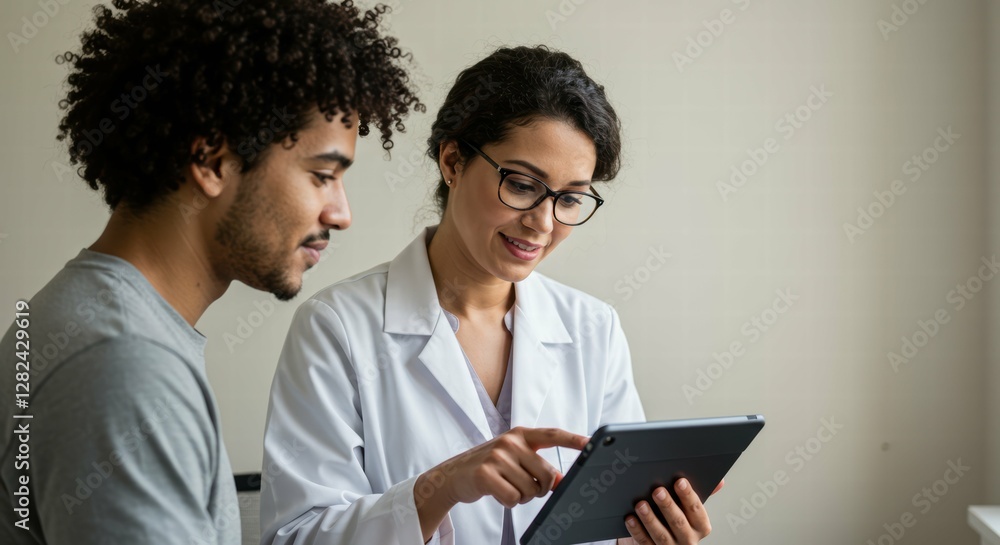 Medical consultation with digital device in modern environment. Medical consultation with digital device in modern environment.