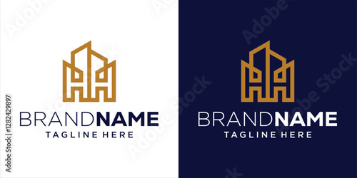 Creative HH Letter Logo Design With Monoline Building, Design Inspiration, Illustration, Vector