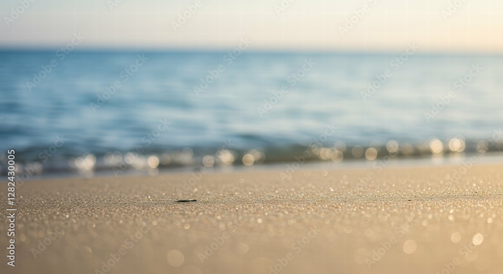 Sunlit shoreline with gentle waves and sparkling sand. Sunlit shoreline with gentle waves and sparkling sand.