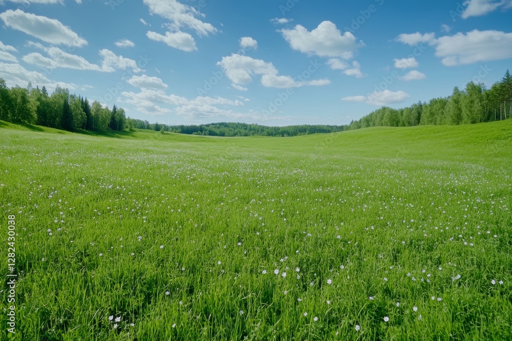 Meadow with lots of white and pink spring daisy flowers in sunny day Nature landscape in estonia in early summer Meadow with lots of white and pink spring daisy flowers in sunny day Nature landscape in estonia in early summer