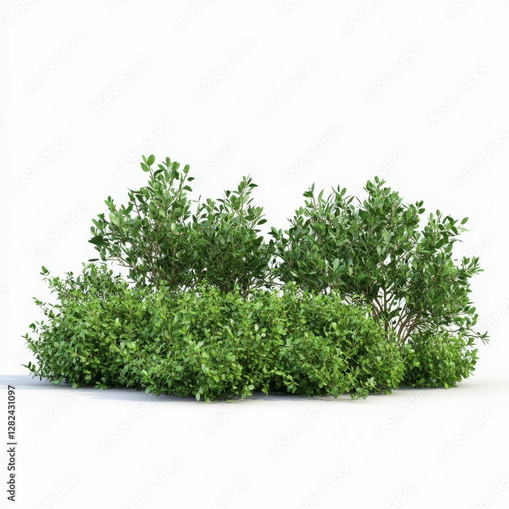 Fototapeta premium Lush Green Shrubs on White Background for Landscape Design and Natural Aesthetic Decoration