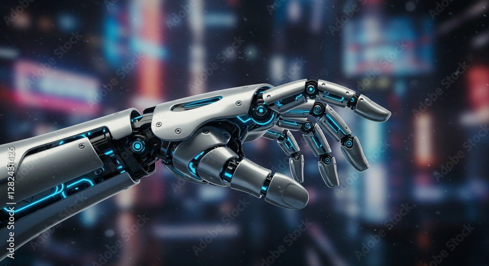Obraz premium High-detail 3D rendering of a futuristic robotic hand reaching out