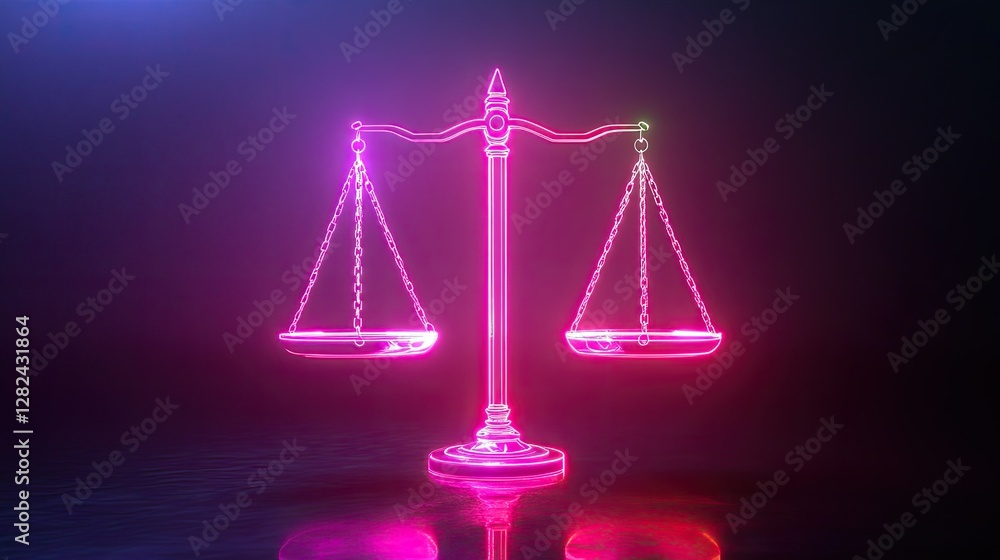 A neon-lit, high-tech justice scale floating against a sleek dark background, representing digital law. A neon-lit, high-tech justice scale floating against a sleek dark background, representing digital law.