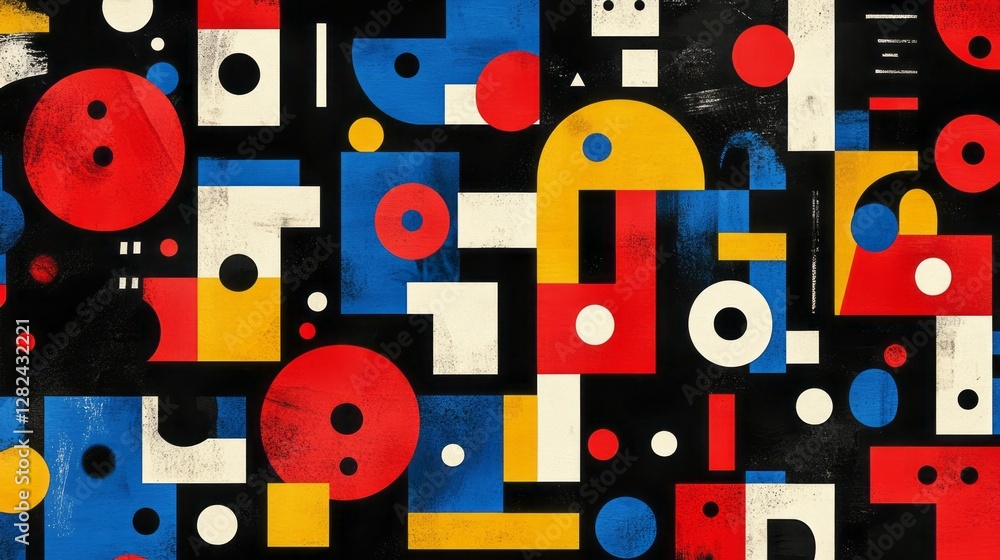 Geometric shapes in vibrant colors against a dark background Geometric shapes in vibrant colors against a dark background