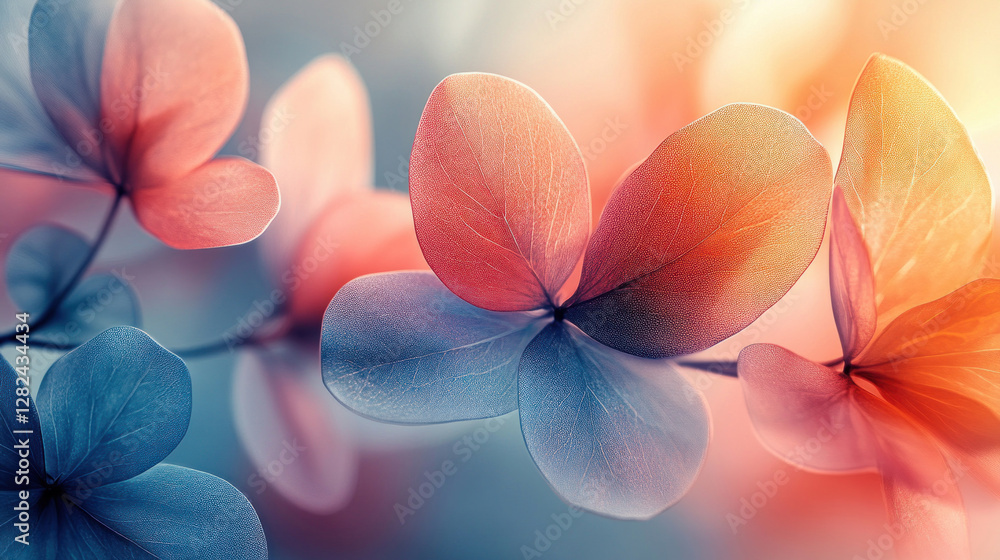 Obraz premium Spring pattern of geometric floral designs with overlapping translucent shapes in pastel tones