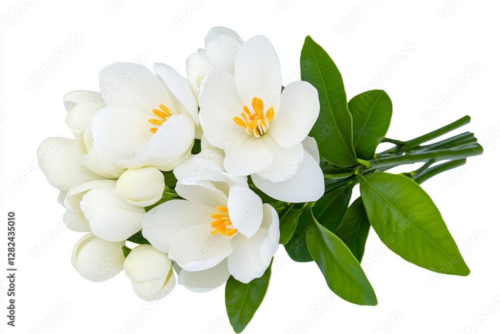 Fototapeta premium Neroli blossom Citrus bloom Orange tree white flowers and buds bunch isolated transparent png