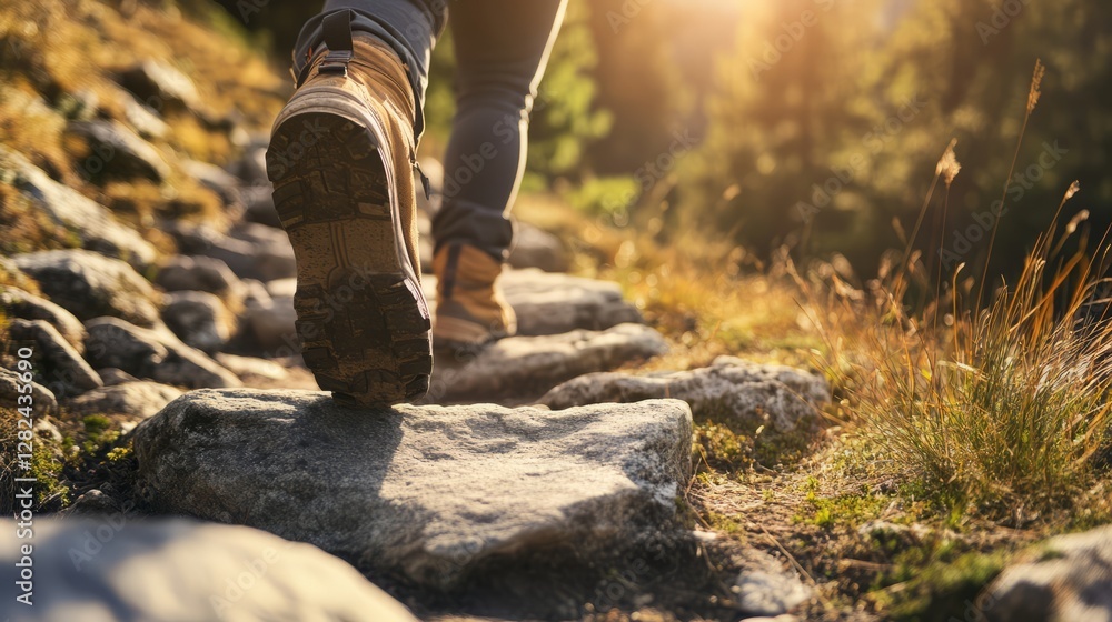 Hiker ascending with focus, stepping stones guide the way, embodying perseverance and progress.
Hiker ascending with focus, stepping stones guide the way, embodying perseverance and progress.