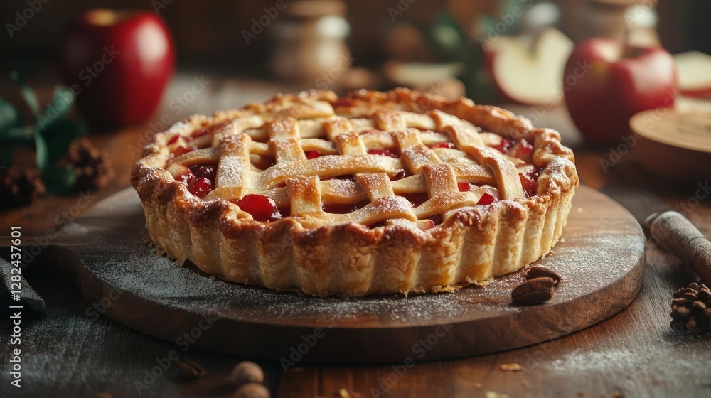 A delicious pie on a wooden table A delicious pie on a wooden table