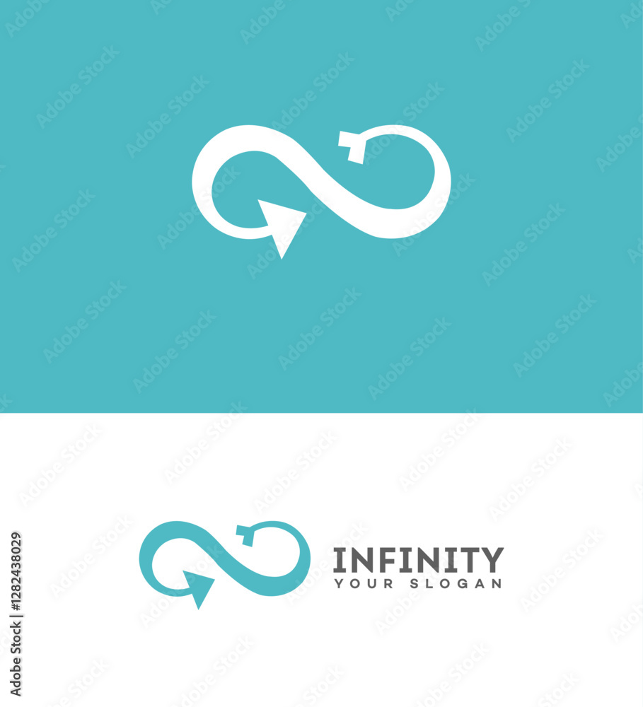 Obraz premium Infinity Loop Arrow Logo Design, Endless Cycle Symbol