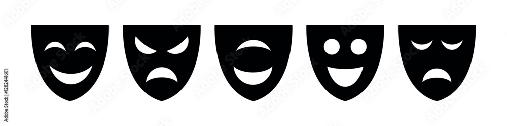 Mask of emotion icons set. Various facial expressions masks. Flat style vector illustration Mask of emotion icons set. Various facial expressions masks. Flat style vector illustration