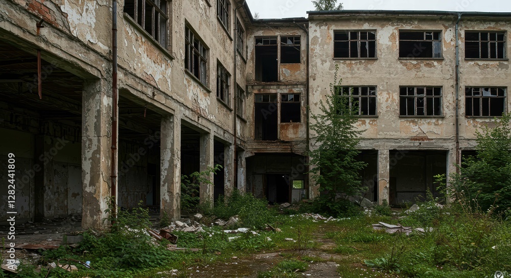Abandoned building overtaken by nature and decay. Abandoned building overtaken by nature and decay.