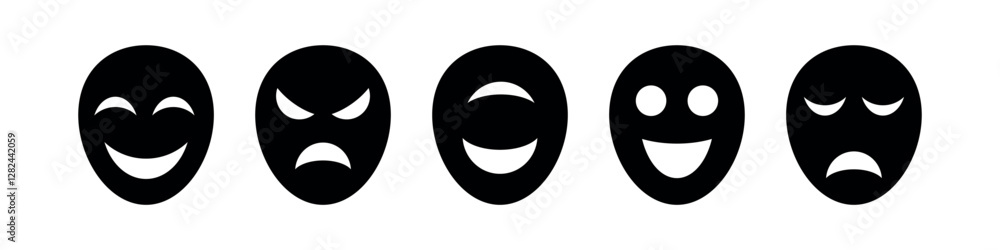 Mask of emotion icons set. Various facial expressions masks. Flat style vector illustration Mask of emotion icons set. Various facial expressions masks. Flat style vector illustration