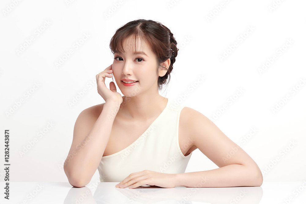 Beautiful young asian woman with clean fresh skin on white background, Face care, Facial treatment, Cosmetology, beauty and spa, Asian women portrait. Beautiful young asian woman with clean fresh skin on white background, Face care, Facial treatment, Cosmetology, beauty and spa, Asian women portrait.