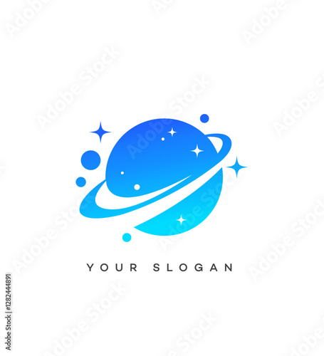 Celestial Orb Space Planet Logo Design with Orbit and Stars