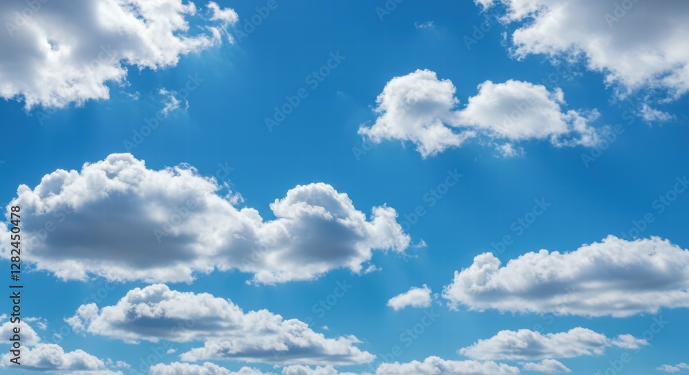 Fototapeta premium Expansive blue sky adorned with fluffy clouds creates serene atmosphere.