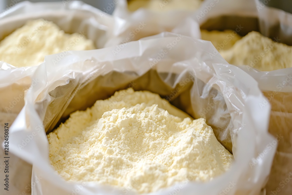 Close up view of bags filled with yellow powder Close up view of bags filled with yellow powder