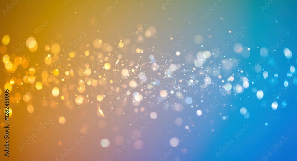 Soft blurred background with vibrant bokeh and glowing lights.