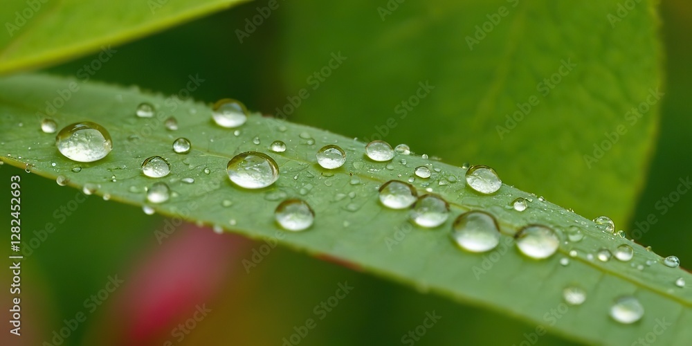 Macro shot of green leaves with water droplets dew or rain drop on them Green leaf nature forest SD4 Macro shot of green leaves with water droplets dew or rain drop on them Green leaf nature forest SD4