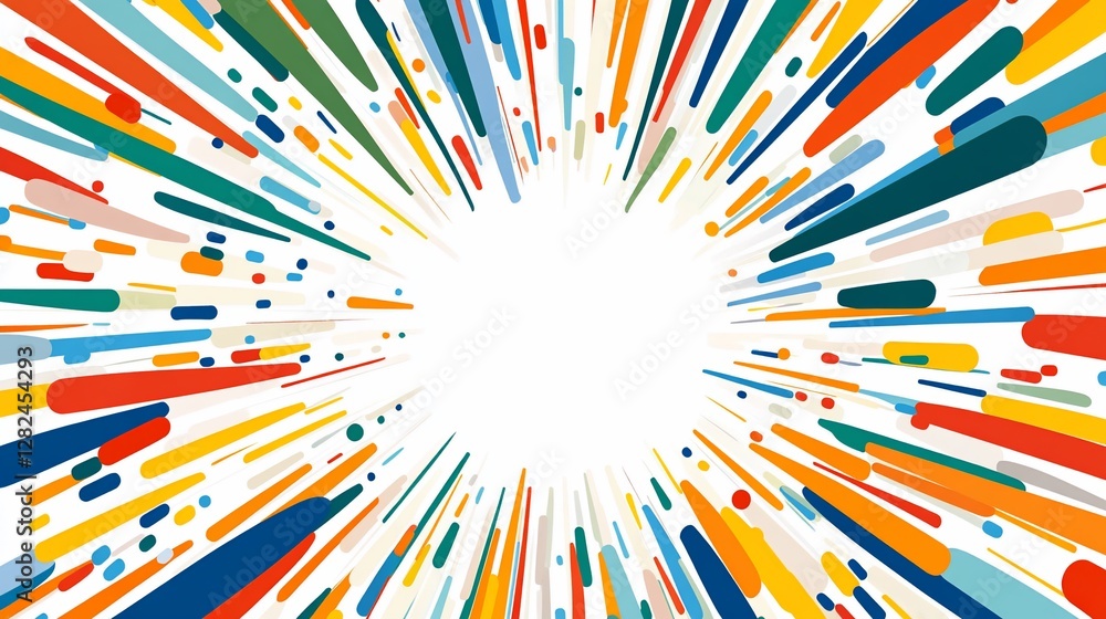 Abstract Burst of Colorful Lines and Dots on White Background Dynamic Design Abstract Burst of Colorful Lines and Dots on White Background Dynamic Design