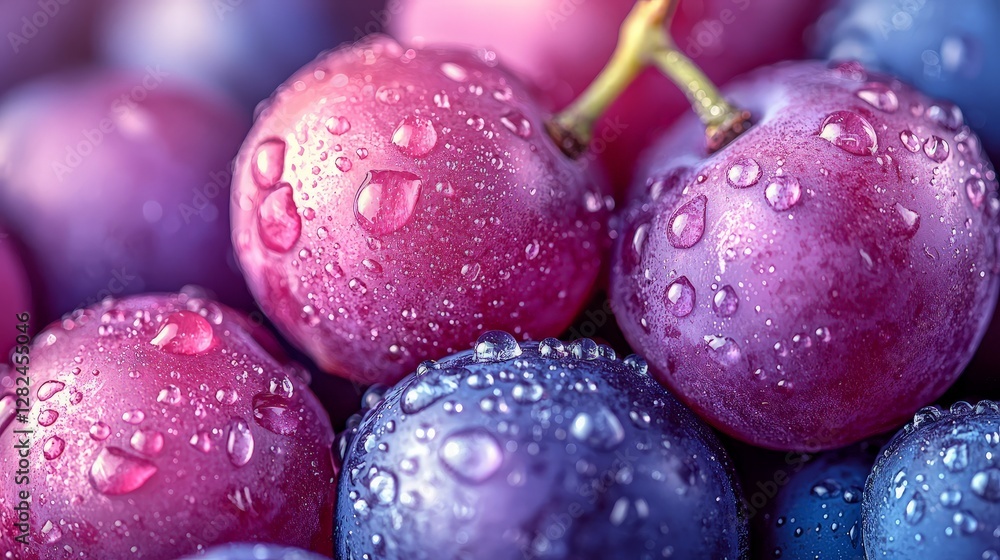 Close up of purple and blue grapes with water droplets. Use Stock photo for food, healthy eating, or nature Close up of purple and blue grapes with water droplets. Use Stock photo for food, healthy eating, or nature