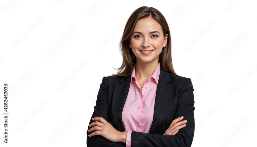 Portrait of a confident and beautiful female manager, with a professional and approachable demeanor. She stands with her arms crossed, intelligence and engaging smile Portrait of a confident and beautiful female manager, with a professional and approachable demeanor. She stands with her arms crossed, intelligence and engaging smile