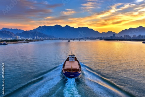 Wallpaper Mural Persian Gulf in June, a stunning low-light shot of a cargo ship navigating through the busy Strait of Hormuz, with the Iranian coastline in the background Torontodigital.ca