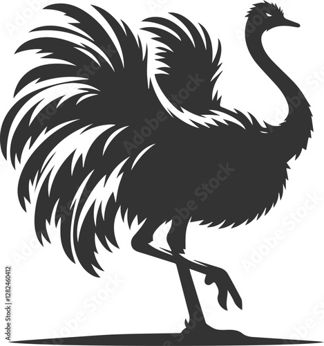 Ostrich stretching its wings as if warming up animal vector silhouette