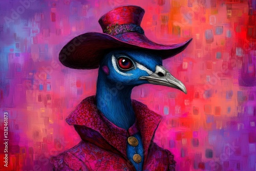Portrait of peacock in human clothing Creative portrait of wild animal on abstract background Antropomorphic animal Created with Generative AI