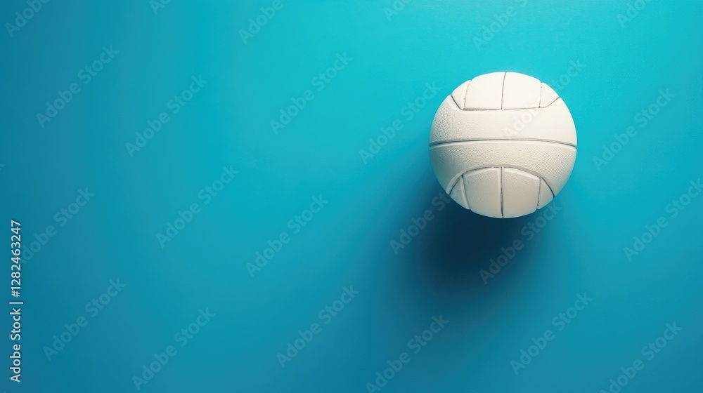 Volleyball centered on a bright blue minimalist background, sports theme, no people, crisp lighting Volleyball centered on a bright blue minimalist background, sports theme, no people, crisp lighting