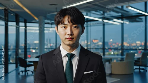 Wallpaper Mural Confident Businessman Portrait Modern Office Night Cityscape Torontodigital.ca