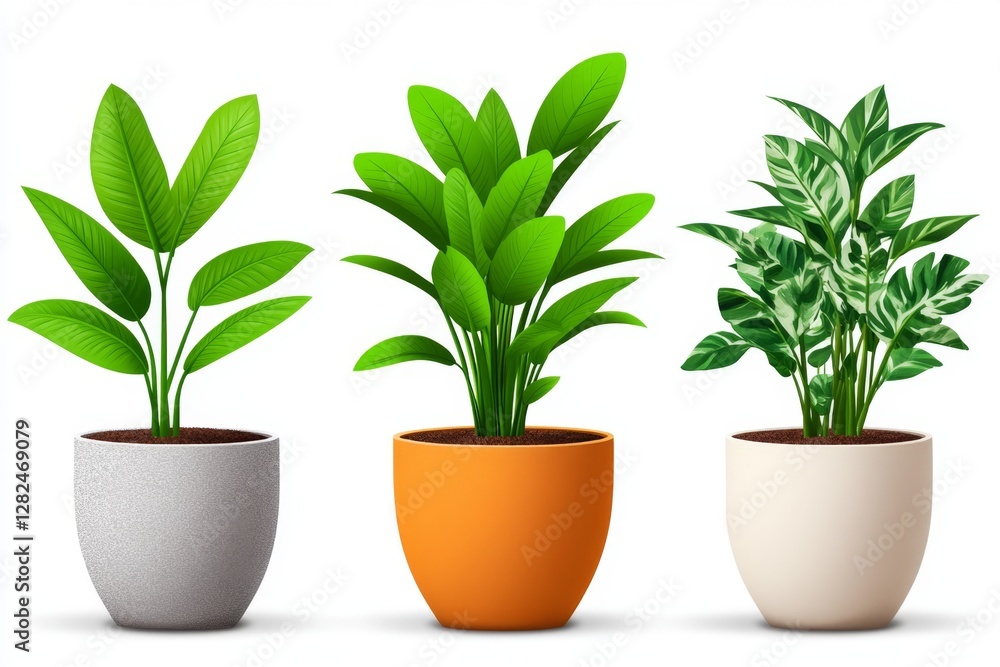 Set of plants in ceramic pots Decoration plants Fresh agriculture Front view Isolated on Transparent background Set of plants in ceramic pots Decoration plants Fresh agriculture Front view Isolated on Transparent background