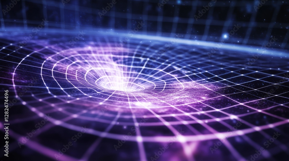 Fototapeta premium Rippling spacetime waves with glowing energy lines, revealing intricate gravitational patterns in the cosmos. 