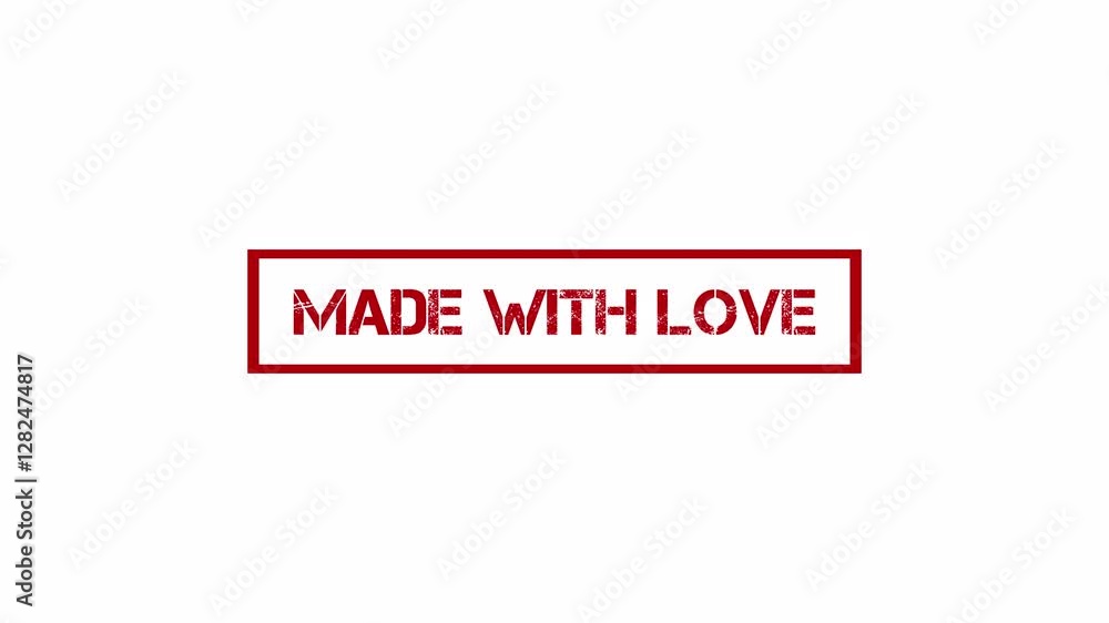 Animated Made with Love Stamp on White Background for Handmade Products. Animated Made with Love Stamp on White Background for Handmade Products.