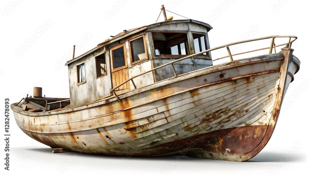 Derelict Fishing Boat on White Background Derelict Fishing Boat on White Background