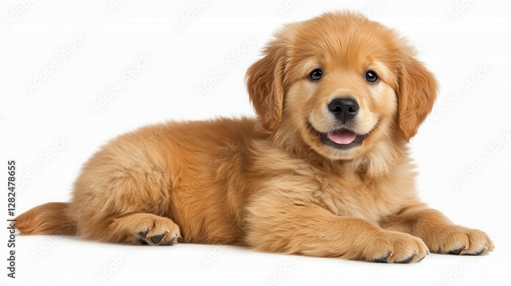 Golden Retriever puppy lying, white background, pet adoption (1) Golden Retriever puppy lying, white background, pet adoption (1)