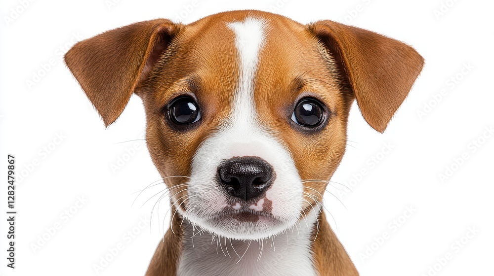 Cute puppy portrait, white background, pet adoption Cute puppy portrait, white background, pet adoption
